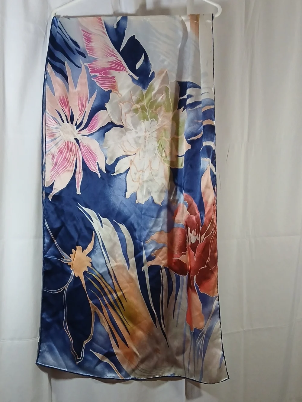 Xiuniang Womens Large 100% Silk Scarf Pink Blue Floral